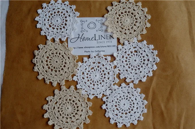 12 Pieces Wholesale Hand made Lace Crochet Cup Mat Cotton Ecru Doily Cup Pad Coaster Embroidery Wedding Decor 10cm (3.94\