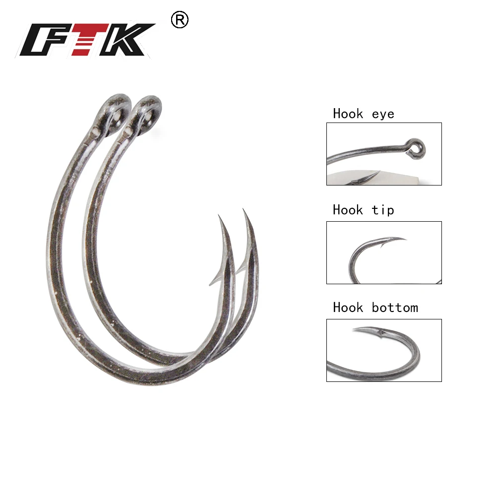 FTK Barbed Hook  Size2#/6Pcs Size 4#/7Pcs Size6#/6Pcs Size8#/9Pcs Super Needle Point and hook eye Carp Hooks Fishing Tackle