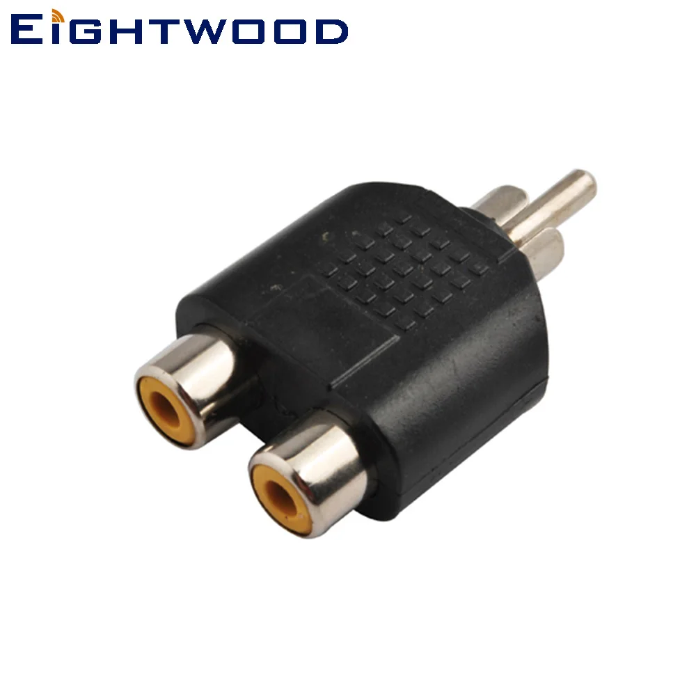 Eightwood 5PCS Car TV DVD Player AV Terminal Gilt RCA Series RF Adapter RCA Male Plug to Two RCA Female Jack Connector T-Shape