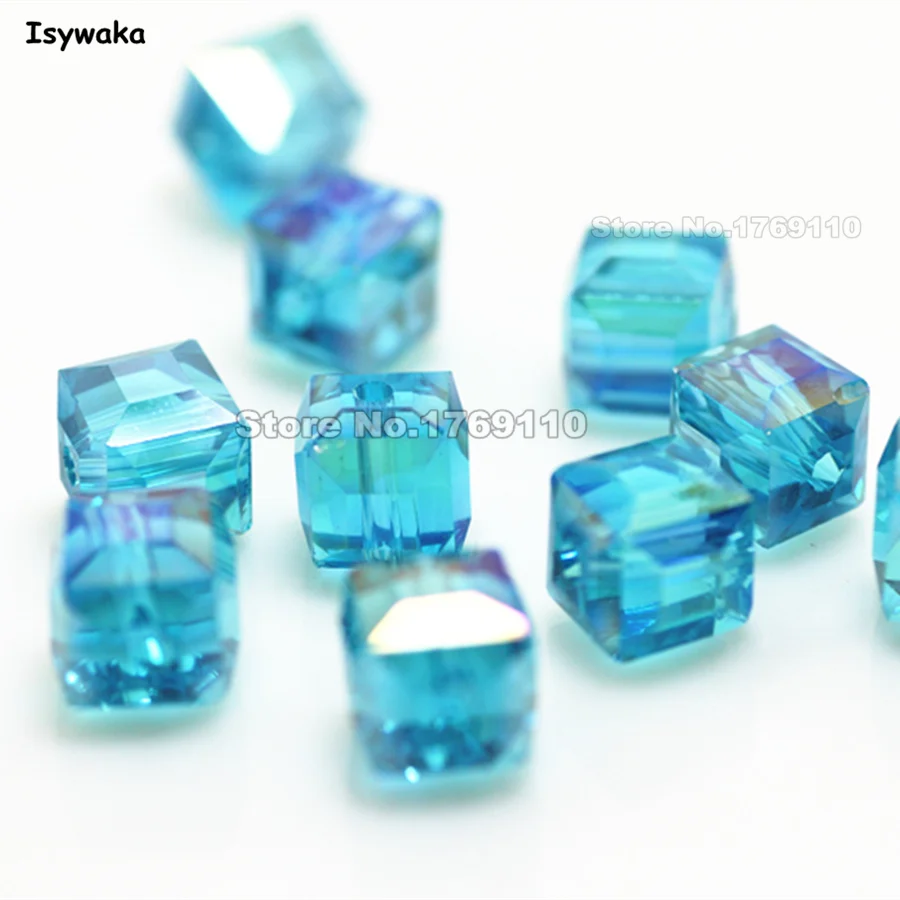 

Isywaka 100pcs 8mm Lake Blue AB Color Square Austria Crystal Beads charm Glass Beads Loose Spacer Bead for DIY Jewelry Making