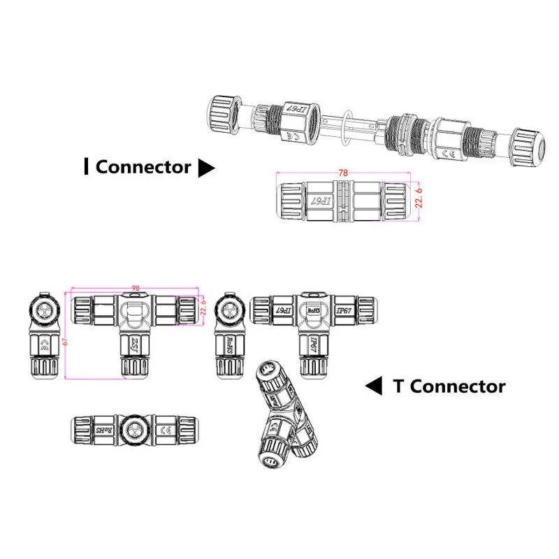 IP68 Waterproof Cable Connector 2 Pin 3 Pin Electrical Terminal Wire Connector Screw and Soldering Pin Connector for LED Light