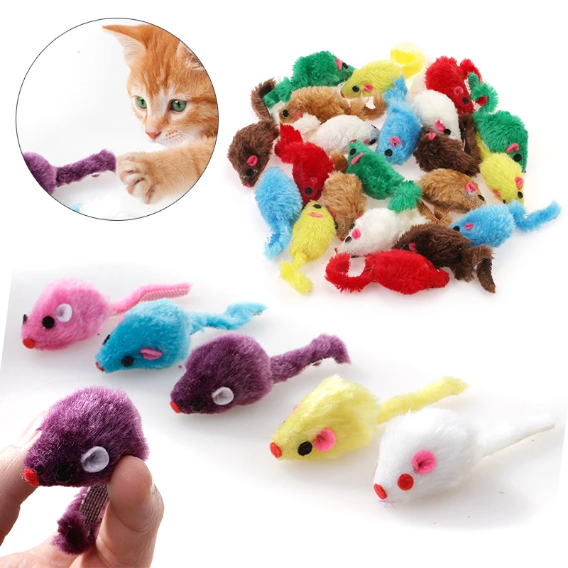 JX-LCLYL 24PCS Pet Cat Kitten Furry Toy Mice Rattle Mouse  Catnip Interactive Play