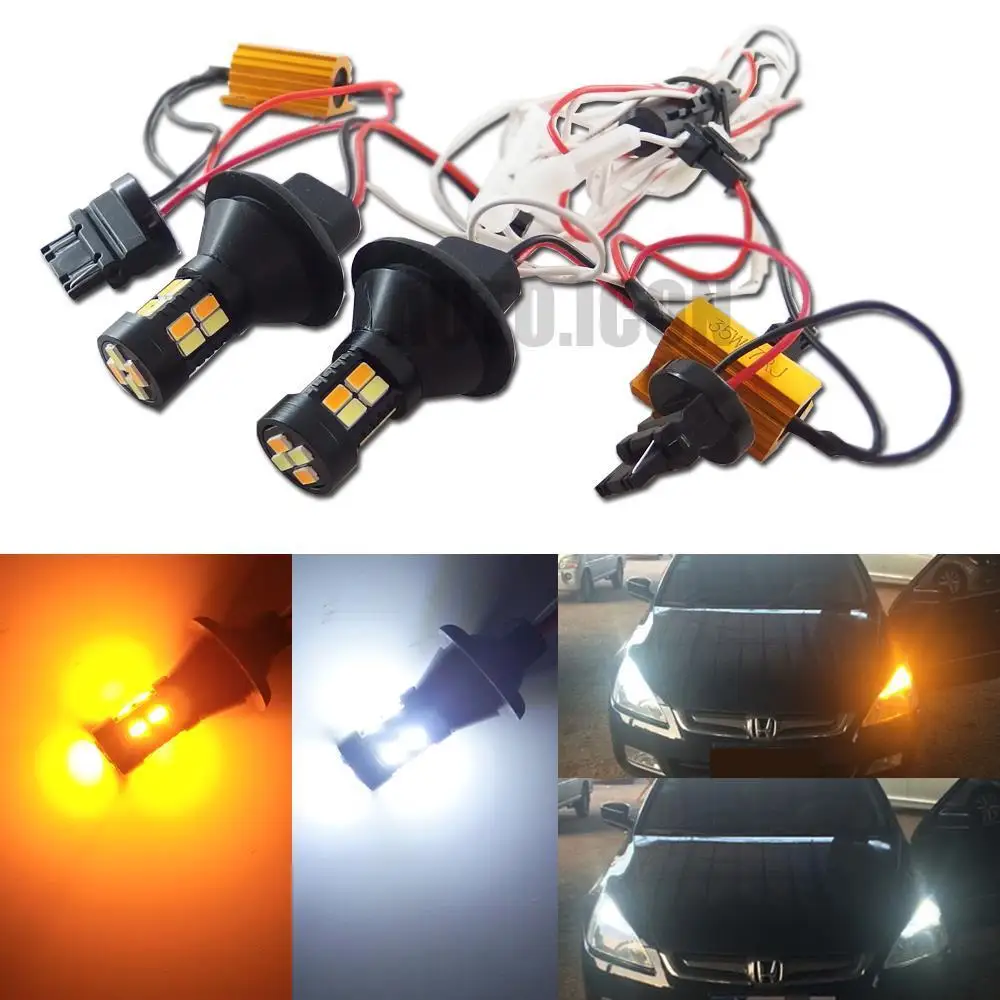 2pcs 3156 Dual-Color Switchback LED Turn Signal Lights With DRL Function Kit