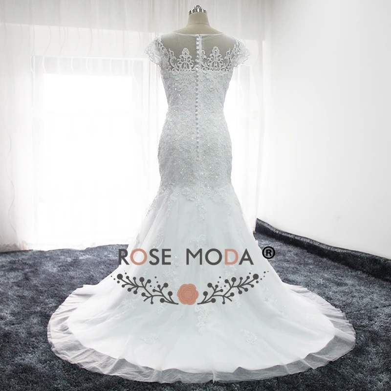 Rose Moda Short Sleeves Mermaid Wedding Dress with Removable Skirt Real Photos