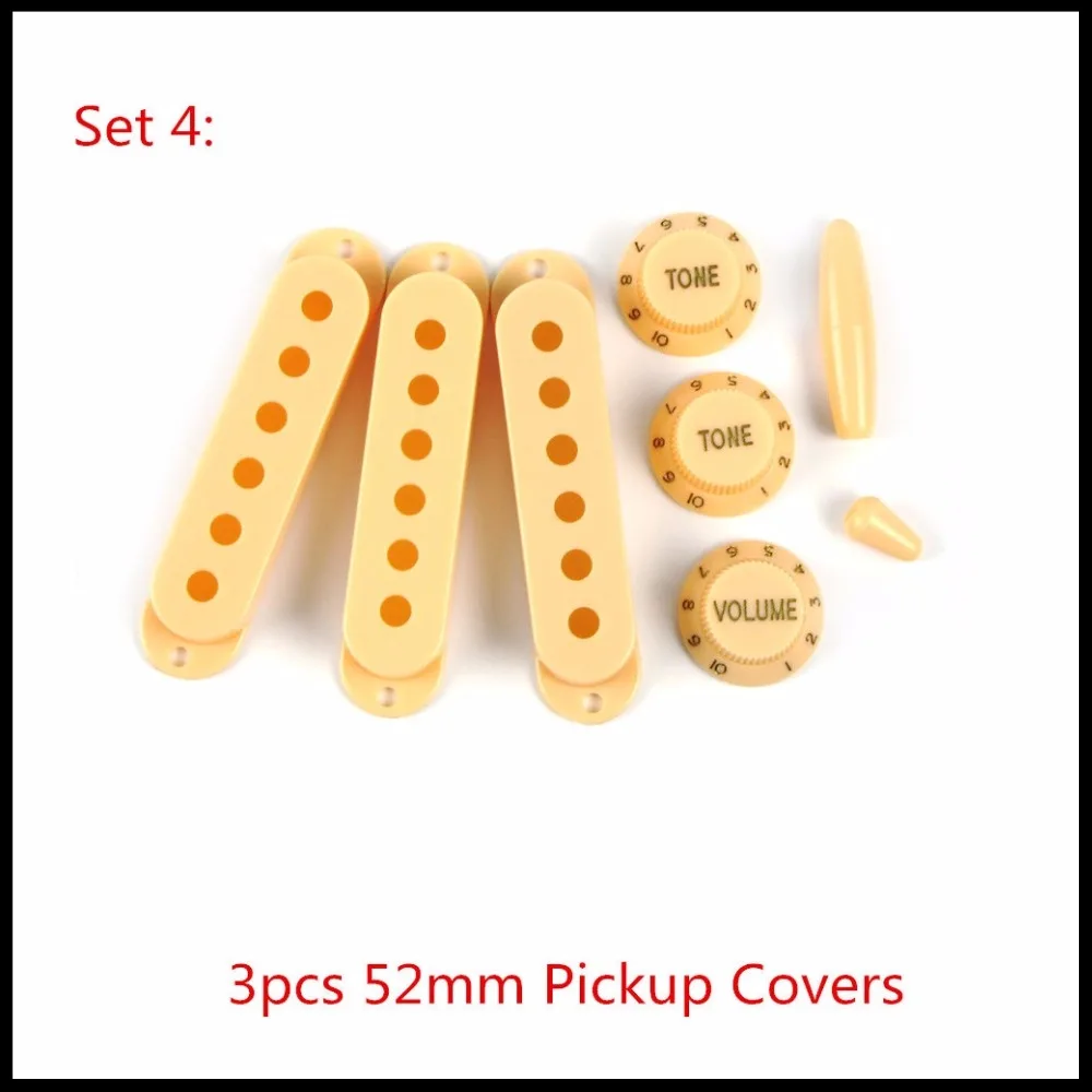 1 Set of Plastic Electric Guitar Pickup Covers +2T1V Knobs +5 Way Switch Tip + Whammy Bar Tip Yellow for FD ST Guitar Parts