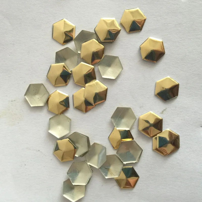 New 10*10mm Gold Aluminium football Hexagon Panel Pressing Hot Fix Fabric Nailhead Rhinestuds DIY Acc decoration 20pc/lot