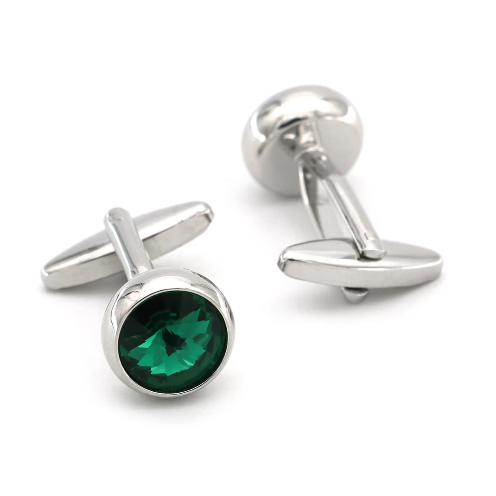 Men\'s Crystal Cufflinks Green Color Stone Top Quality Wedding Cuff Links