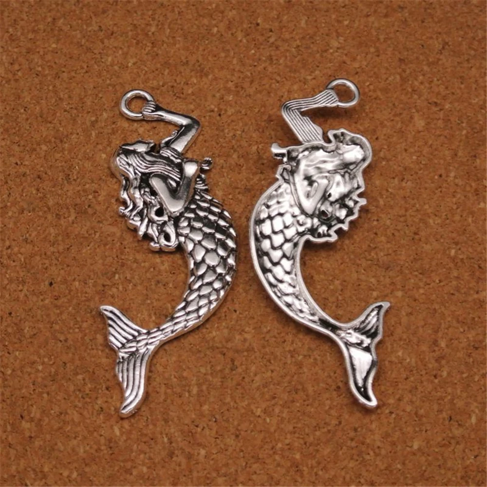 2pcs Mini Charms Fashion Jewelry Alloy Retro Bronze Antique Silver Plated Cute Mermaid Charms For Jewelry Necklace Diy Making
