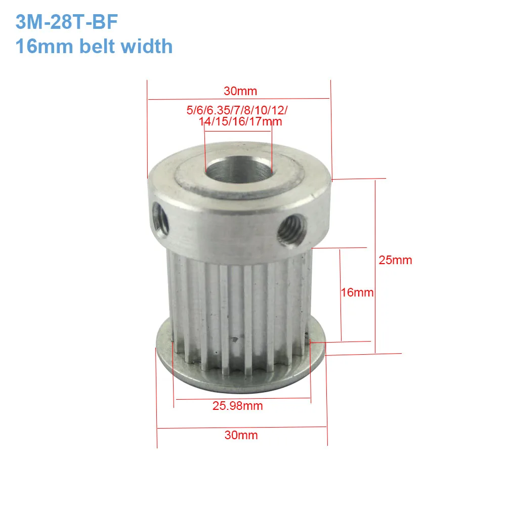 HTD3M 28T Timing Pulley 16mm Belt Width 5/6/6.35/7/8/10/12/14/15/16/17mm Bore Toothed Pulley Wheel 28Teeth Timing Gear Pulley