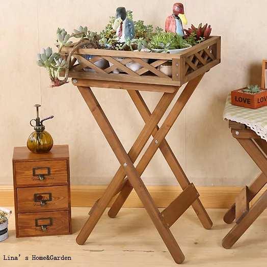 Knock Down Side Table Creative Vintage Farm Fir Wood Tray Top Table