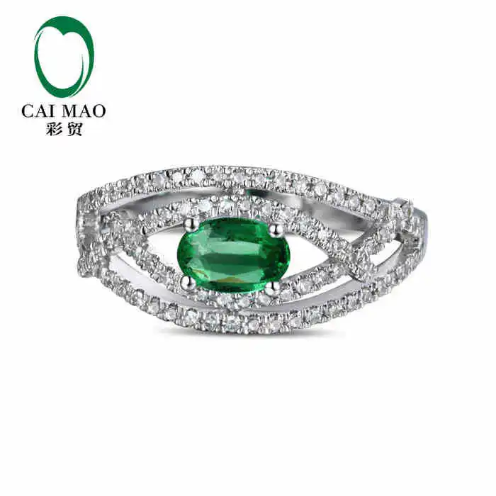 

CaiMao 0.42 ct Natural Emerald 18KT/750 White Gold 0.33 ct Round Cut Diamond Engagement Ring Jewelry Gemstone colombian