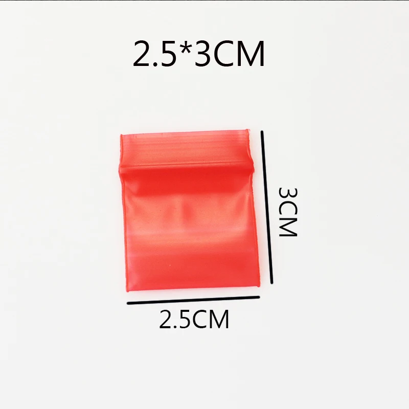 300pcs 2.5x3cm Zip Lock Bags Red Poly Bag Recyclable Mini Plastic Bag Cute Jewelry Findings Earrings Beads Gift Packaging Bags