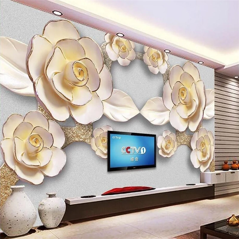 beibehang papel de parede 3D for Living Room American Pastoral Flower Gold Rose Wall Paint Photography Background papier peint