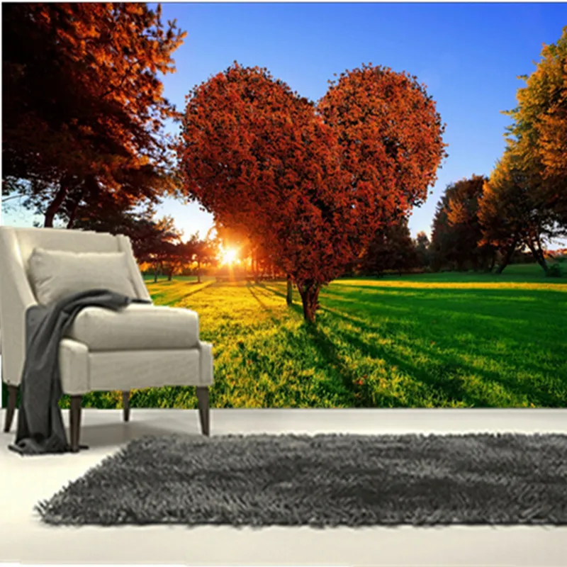 The custom 3D murals, parks Sunrises and sunsets Trees Heart Grass Nature wallpapers,living room sofa TV wall bedroom wall paper