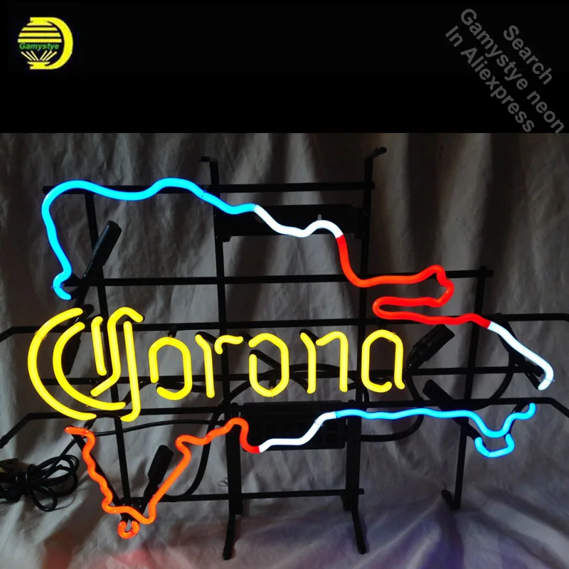 Neon Signs for Map of Dominican Republic Coron Neon bulb Sign Restaurant Display Lamps Handcraft Glass Tubes Art Dropshipping