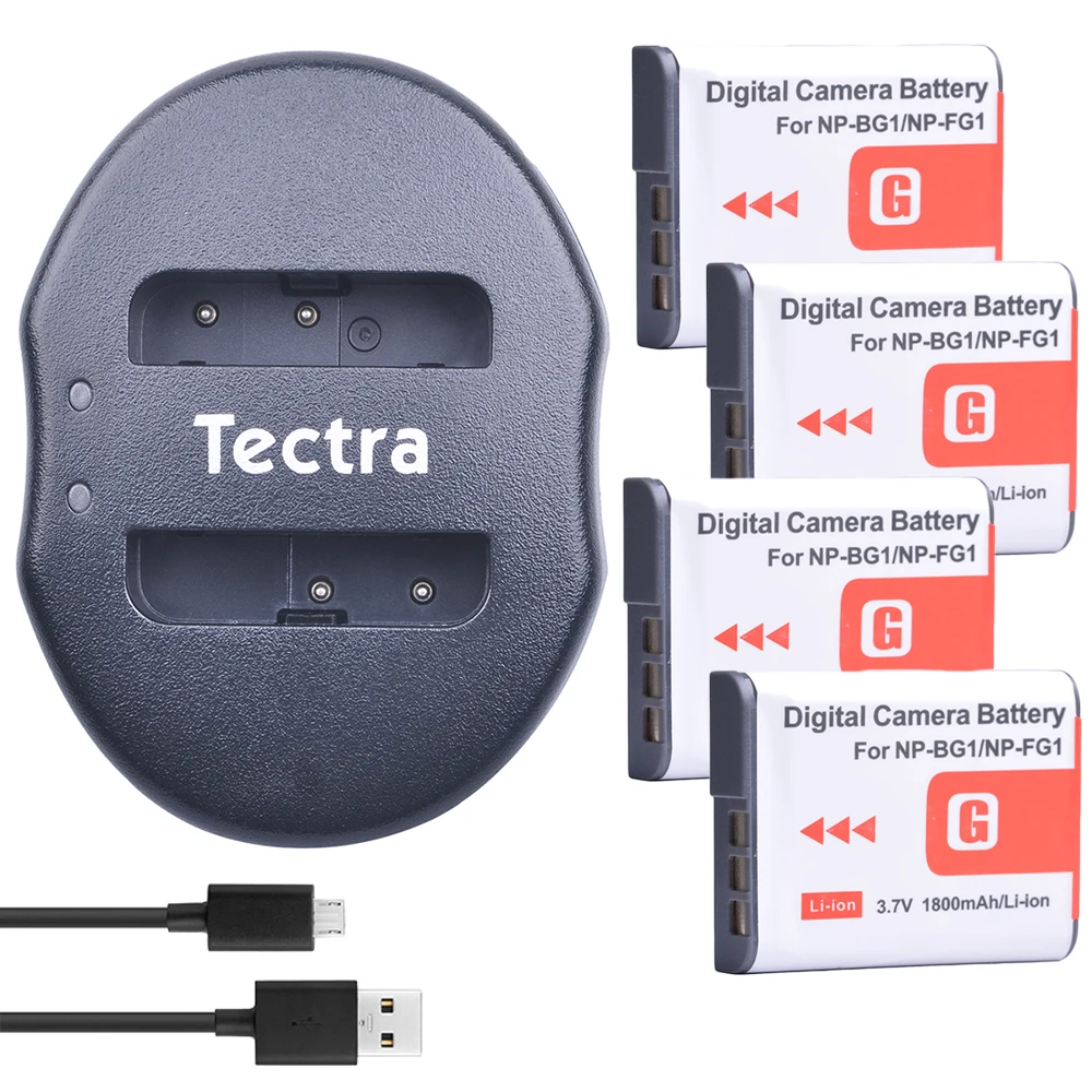 

Tectra 4PCS NP-BG1 NP BG1 Replacement Li-ion Battery + USB Dual Charger for Sony DSC-W30 DSC-W300 DSC-W35 DSC-W50