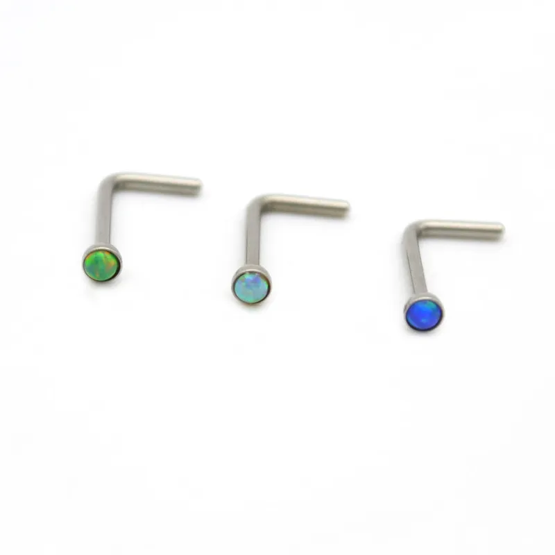 

L Shape Opal Stone GEM Nose Ring Bend 20G 316L Surgical Steel Nose Stud Fashion Body Piercing Jewelry 2mm