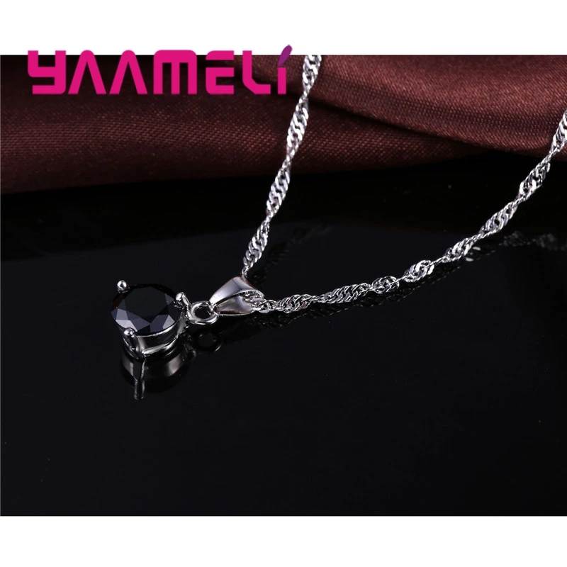 Candy 8 Colors 925 Sterling Silver Wedding Elegant Jewelry Sets Crystal Pendant Collar Necklace Earrings