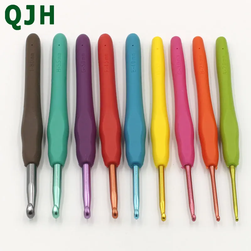 

9 PCS/Set QJH Brand Knitting Needles TPR Soft Rubber Handle Aluminum Crochet Hooks For Knit DIY Craft Loom Tool Weaving Kit Plai