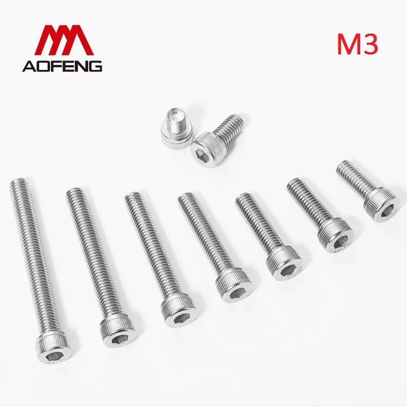 M3 304 Stainless Steel Hexagon Socket Head Cap Screws M3*4 5 6 8 10 30 35 40 45 50 55 60 65 70 75 80 85 90 95 100 110 120 130mm