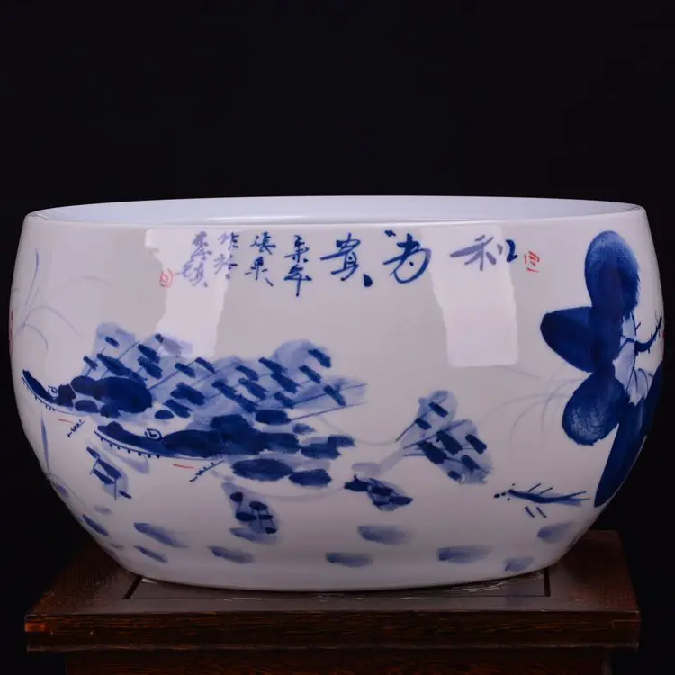 Famous artists hand-painted blue and white porcelain vase Aquarium Aquarium of Jingdezhen ceramics landscape painting works of Z