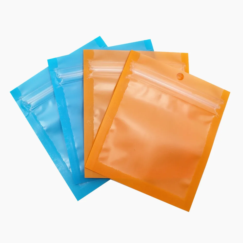 200PCS 7x8cm Matte Blue Orange Plastic Package Bag Clear Self Seal Zip Lock Bags Jewelry Earphone Storage Pouch With Hang Hole