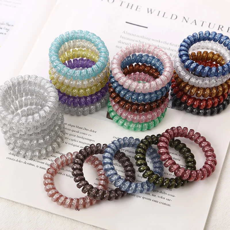 

5PCS High Quality Colorful Shining Telephone Line Elastic Hair Bands Tie Gum Ponytail Holder Rubber Bands Women Hair Accessories