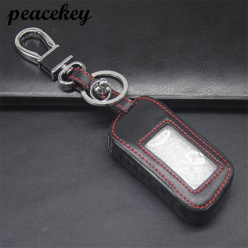 Genuine Leather A93 Car Key Case cover for Starline A39 A63 Two Way Car Alarm Remote Controller A93 LCD Transmitter KeyChain