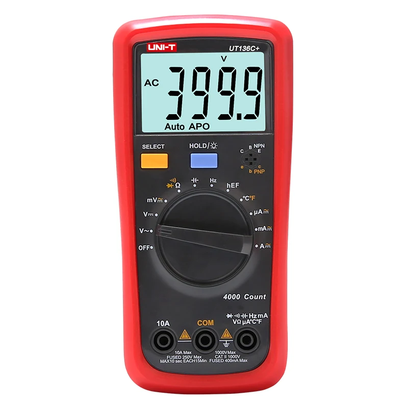 Imagem -06 - Multímetro Digital 1000v 10a Desligar Automático ac dc Tensão Corrente Ohm Diodo Medidor Teste de Temperatura Uni-t-ut136c +
