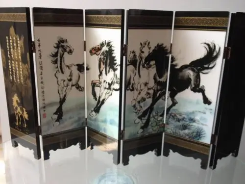 

( Mini ) Exquisite Chinese Classical Lacquer Painting Decorative Folding Screen - Eight Horses