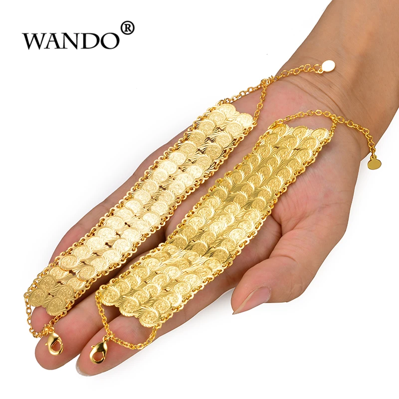 Gold Color Coins Bracelet for Women Islam Muslim Arab Coin Money Sign Middle Eastern Jewelry Bangle Metal Coin gift wb155