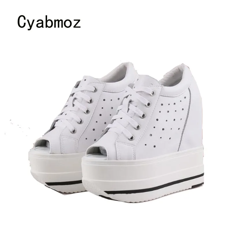 Cyabmoz-Zapatos de aumento de altura para mujer, calzado de tacón alto con plataforma y Punta abierta hueca, para fiesta