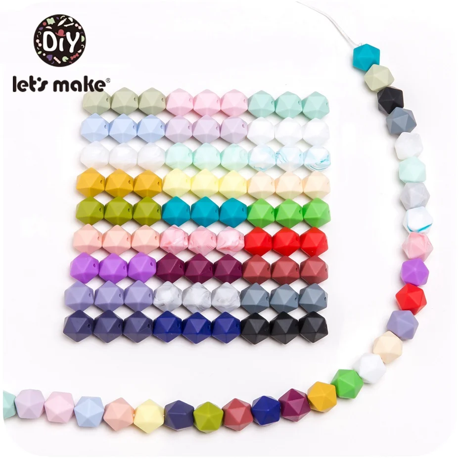 Let'S Make 14Mm 100Pc Silicone Teethers Bpa Free Material Hexagon Beads Chewable Beads For Baby Teething Diy Jewelry Accessories