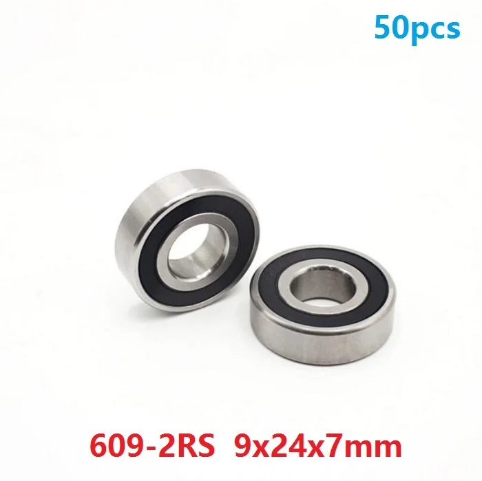 

50pcs/lot 609RS 609-2RS 609 2RS RS 9*24*7mm Mini Miniature Rubber Sealed Deep Groove Ball bearing Shaft 9x24x7mm