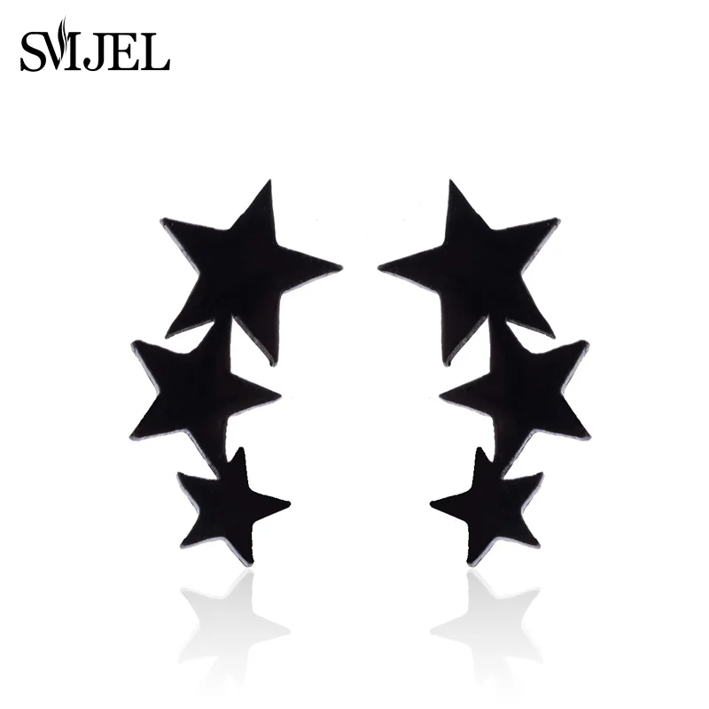 SMJEL New 3 Star Earrings Black Stainless Steel Stud Earrings for Women Punk 2024 Sky Star Jewelry Earring oorbellen Brincos