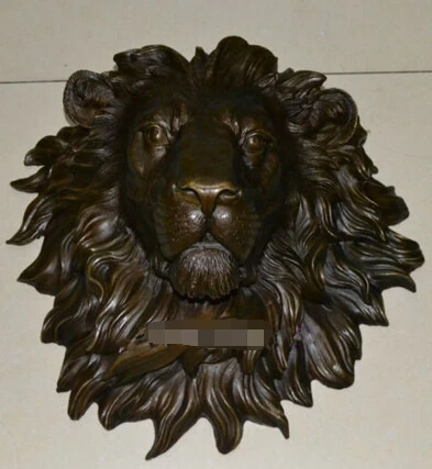 

Copper Brass CHINESE crafts Asian Exquisite huge Lion head flat copper sculpture statue art hanging wall H"18.1