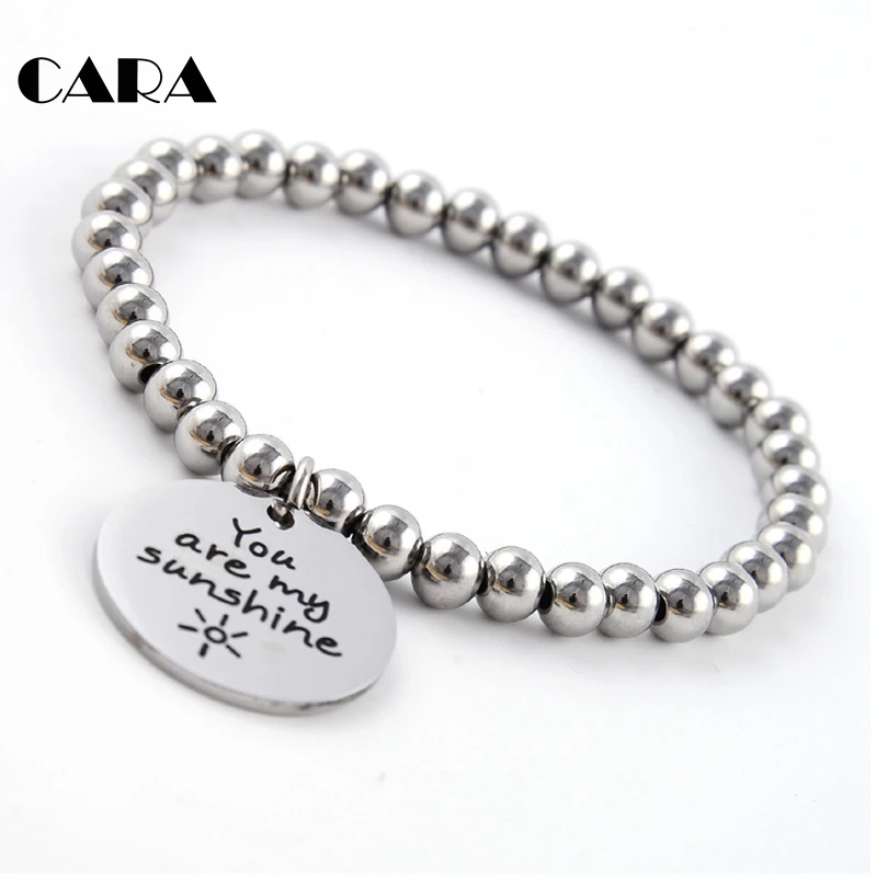 2019 new arrival 6mm 316L Stainless steel women beads bracelet men's trendy pendant letters bracelet for birthday  CALA0001