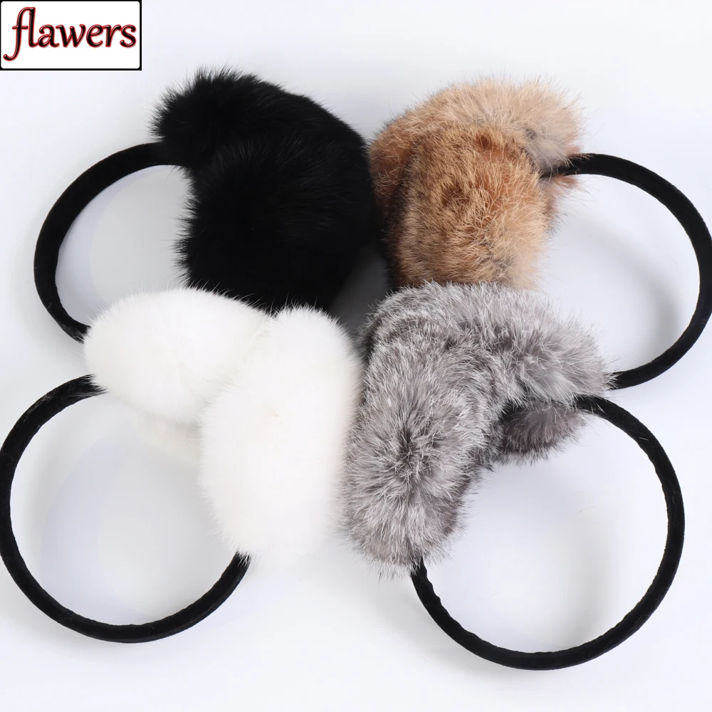 

Russian Women Winter 100% Real Rabbit Fur Earmuffs Winter Girls Plush Rabbit Fur Ear Muffs Thermal Lady Warm Rabbit Fur Earmuff