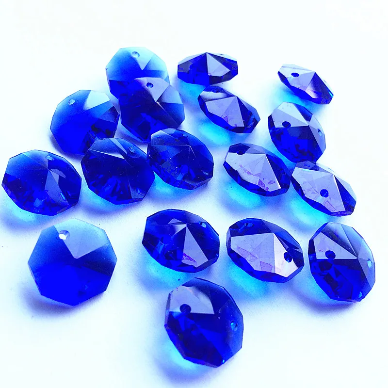 Wholesale Price 500pcs/lot 14mm Crystal Octagon Chandelier Beads Blue Color In 2 Holes Glass Stones For Crystal Garlands Strands