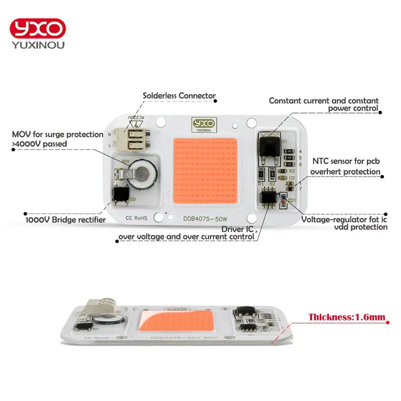 AC COB LED Coltiva La Luce di Chip Hydroponice AC 220 V 20 W 30 W 50 W Spettro Completo 370nm-780nm Per indoor Grow Illuminazione