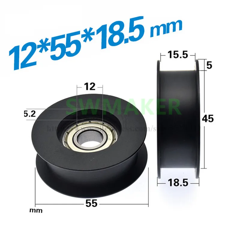 

10pcs 12*55*18.5mm H-groove I-groove flat groove 6001 nylon wrapped bearing pulley passive pulley idler guide wheel