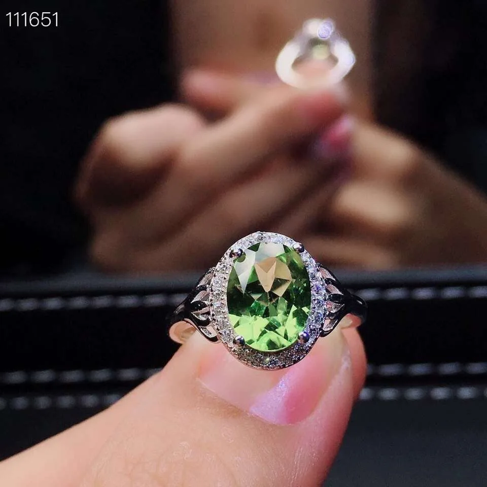 

Natural and Real Peridot ring 925 sterling silver Wholesale Fine jewelry Gemstone 7*9mm