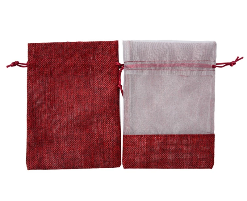 200pcs/lot 11*16cm RED Burlap Bag With Clear PVC Window Jewellery beads Drawstring Pouch Wedding gift bags