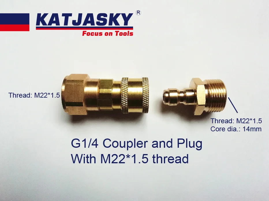 

G1/4 coupler and plug with thread M22*1.5*14mm/15mm high pressure gun quick release chuck hose connector