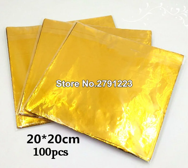 100 sheets 20*20cm Gold Aluminium Foil Wrapper Paper Wedding Chocolate Paper Candy Wrapping Paper Sheets