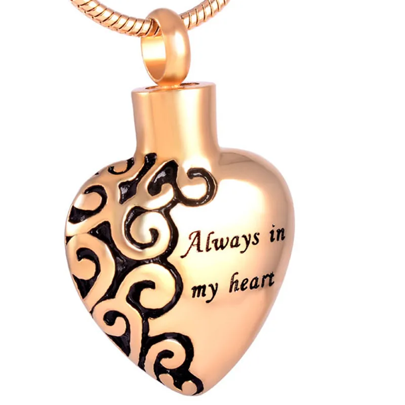 

IJD2472 Classic Hot Selling Stainelss Steel "Always in my heart" Keepsake Memorial Urn Necklace Cremation Jewelry for Pet Ashes