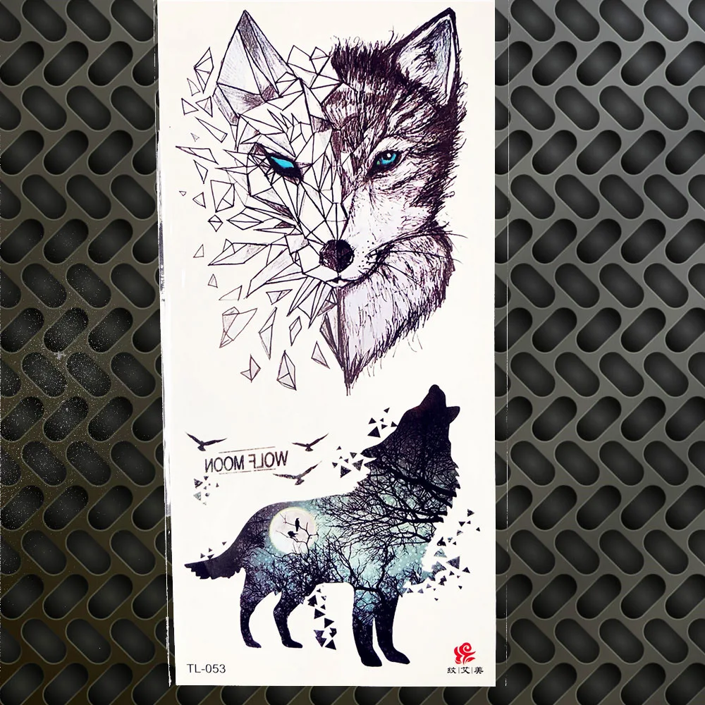 Cheetah-tatuaje temporal de tigre azul para hombres y mujeres, tatuaje de Henna, Lobo, corazón, acuarela, brazo, maquillaje, tatuaje trasero autoadhesivo