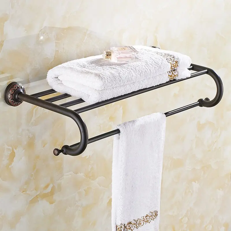 

Oil Rubbed Black Bronze Bathroom Towel Racks Double Towel Rack Wall Mounted Towel Shelf Bath Rails Bars KD938