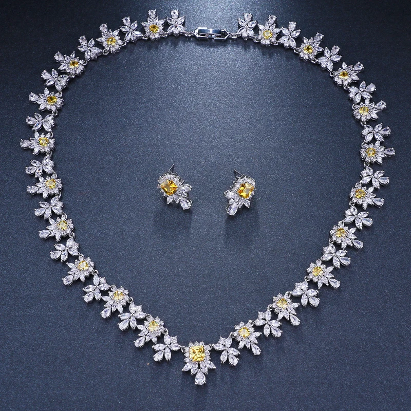 Emmaya New Hot Sale Women AAA Zircon Little Square Clear CZ Bridal Set for Luxury Wedding Choker Necklace Jewelry Sets
