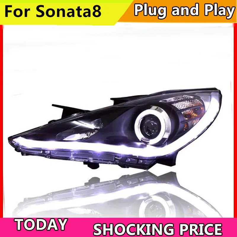 Car Styling Head Lamp For Hyundai Sonata8 headlights angel eyes 2012-2017 For sonata 8 head lamp h7 bi xenon lens auto headlight